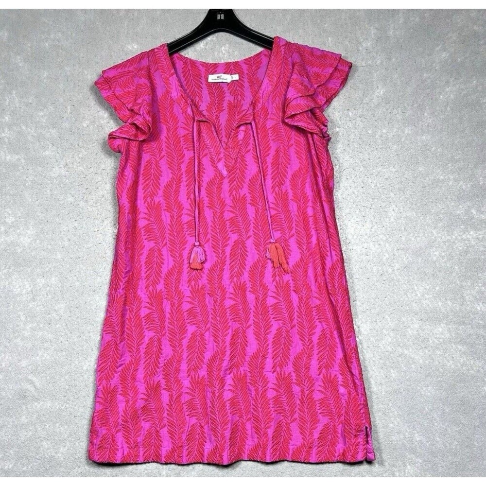 Vineyard Vines Pink & Magenta Mini Dress with Tassel Tie